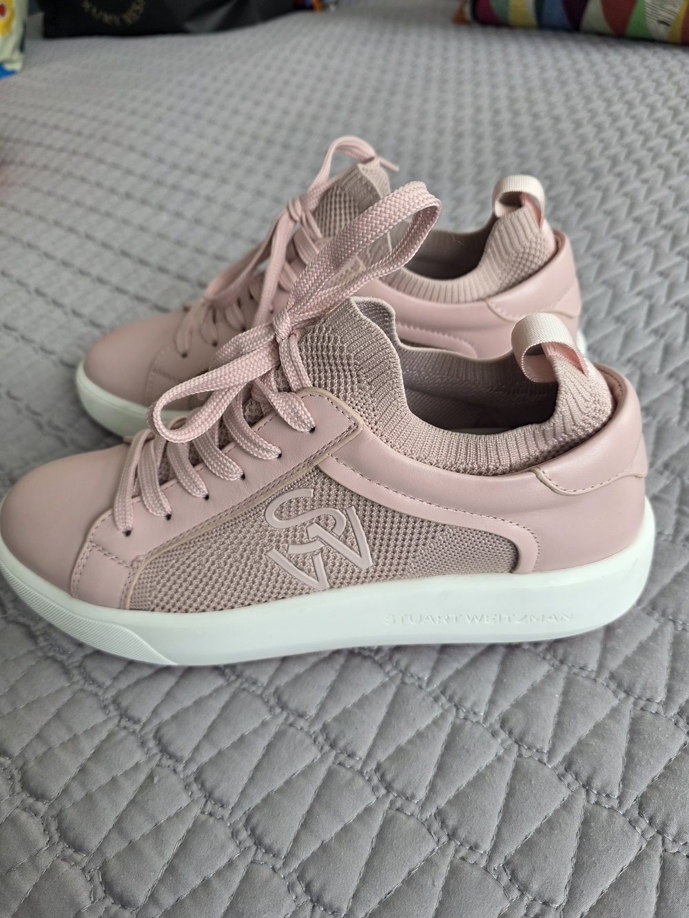 Stuart Weitzman Blush Pink Knit-Panel Women’s Sneakers